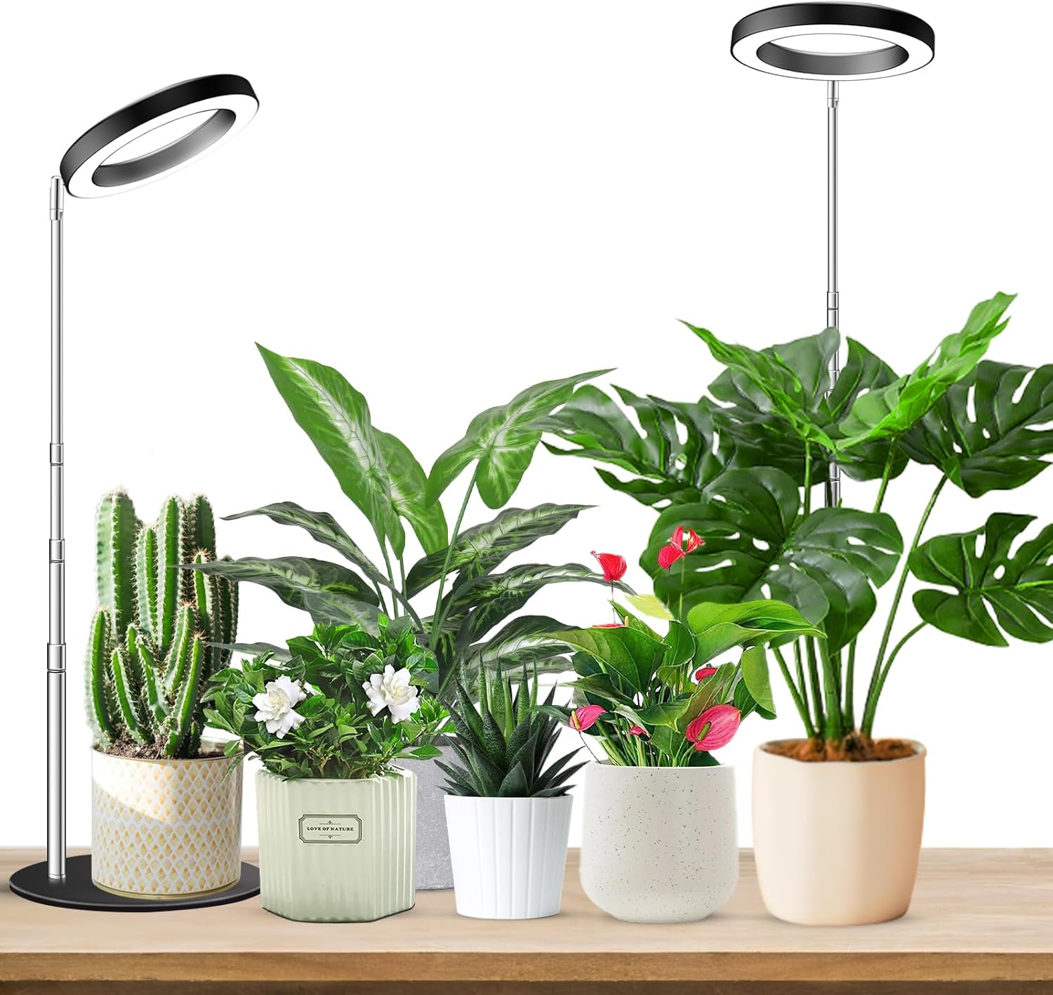 Plant Grow Light, 48 LEDs Full Spectrum Grow Lights for Indoor Plants, Height Adjustable Small Halo Grow Light with Base, 3 Optional Spectrums, Auto Timer 3/9/12Hrs, 10 Brightness, 3 Pack