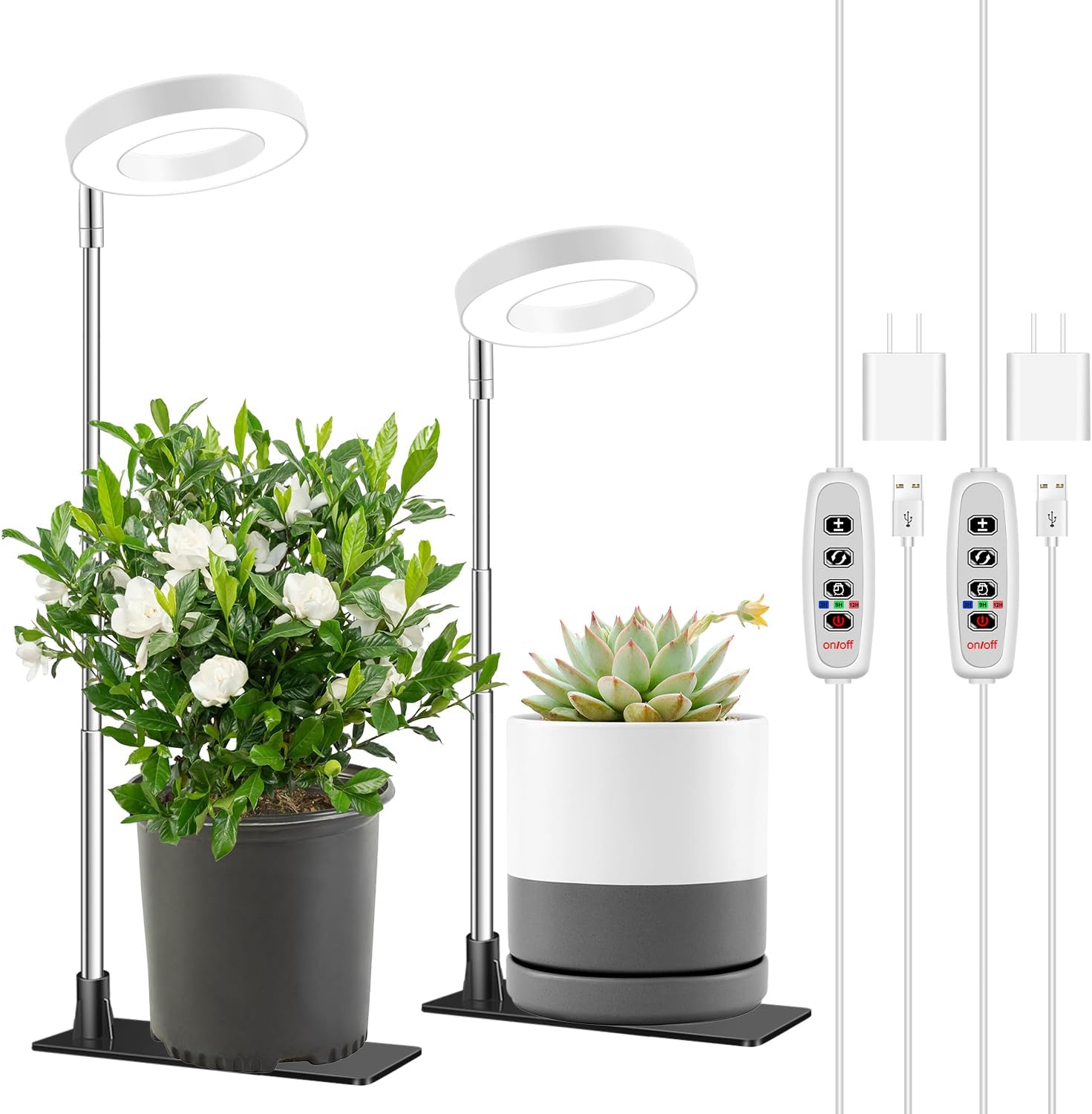 Plant Grow Light, 48 LEDs Full Spectrum Grow Lights for Indoor Plants, Height Adjustable Small Halo Grow Light with Base, 3 Optional Spectrums, Auto Timer 3/9/12Hrs, 10 Brightness, 3 Pack