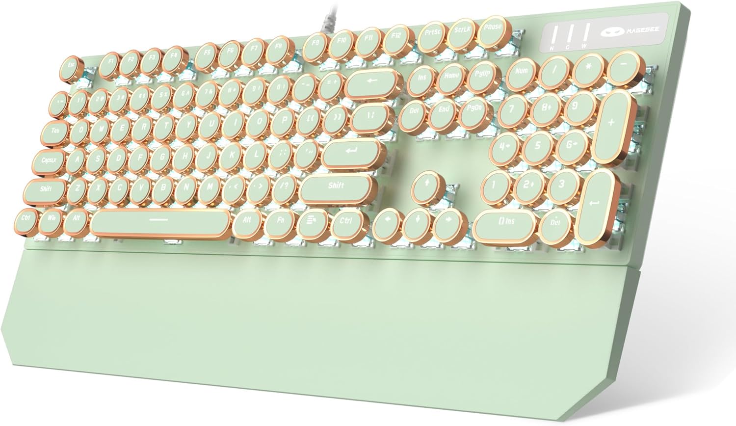 Camiysn Typewriter Style Mechanical Keyboard, Retro Punk Gaming Keyboard with Gold LED Backlit, Cute Wired Keyboards,104 Keys Full Size Keyboards, Uique Round Keycaps for Windows/Mac/PC(White&Gold)