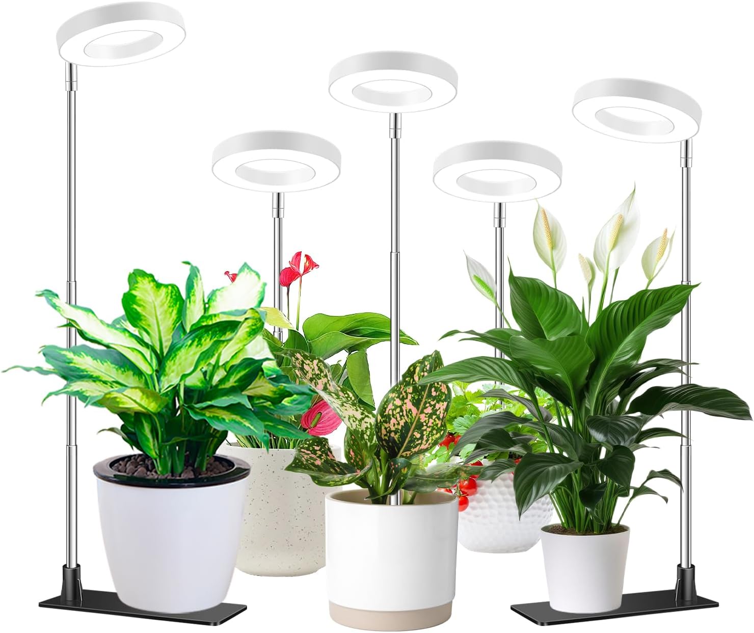 Plant Grow Light, 48 LEDs Full Spectrum Grow Lights for Indoor Plants, Height Adjustable Small Halo Grow Light with Base, 3 Optional Spectrums, Auto Timer 3/9/12Hrs, 10 Brightness, 3 Pack