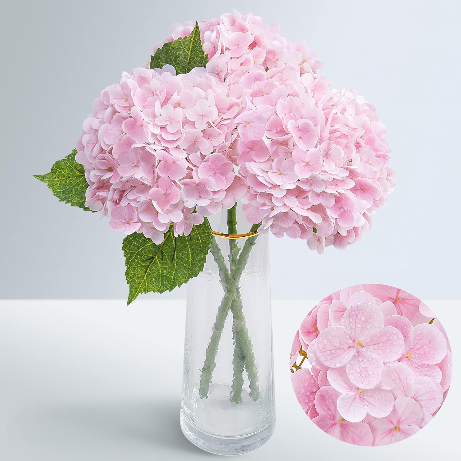 Waipfaru 21" Real Touch Blue Hydrangea Artificial Flowers with Long Stem & Leaves, Full Latex Faux Hydrangea Flowers for Home Decor Party Floral Arrangements Wedding Bouquets Centerpieces, 3Pcs