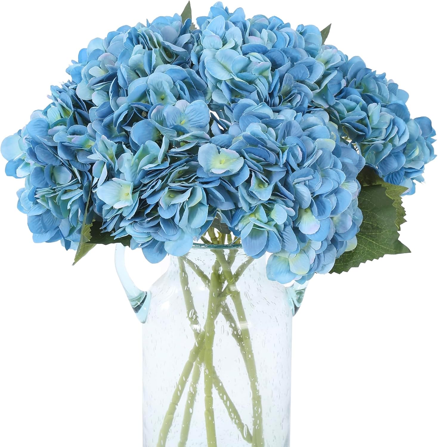 Kimura's Cabin 6pcs Blue Hydrangea Artificial Flowers Silk Fake Hydrangea Flowers with Stems Faux Hydrangeas for Wedding Bouquets Arrangement Home Table Centerpieces Baby Shower Party Decoration