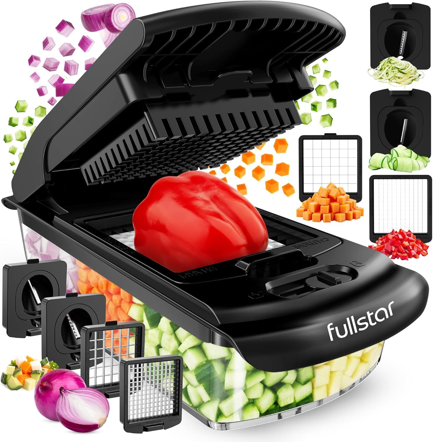 Fullstar The Original Pro Chopper - Vegetable Chopper and Spiralizer, Food Chopper with Container, Fruit Slicer, Kitchen Gadgets & Accessories, Home Essentials (2 in 1, Black)
