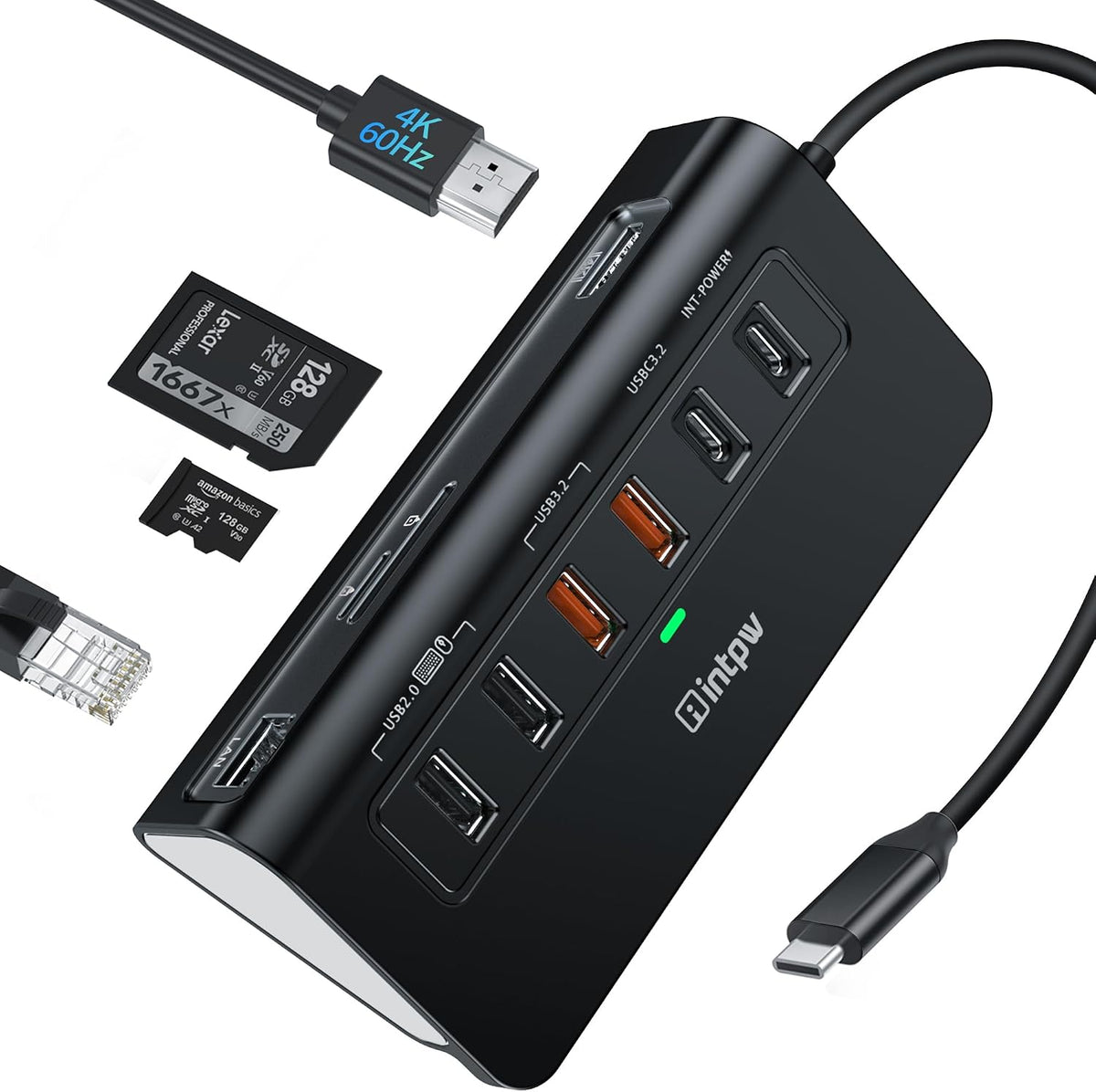 10-in-1 USB C Hub with 4K HDMI, Gigabit Ethernet, 100W PD, and SD/TF Card Reader
