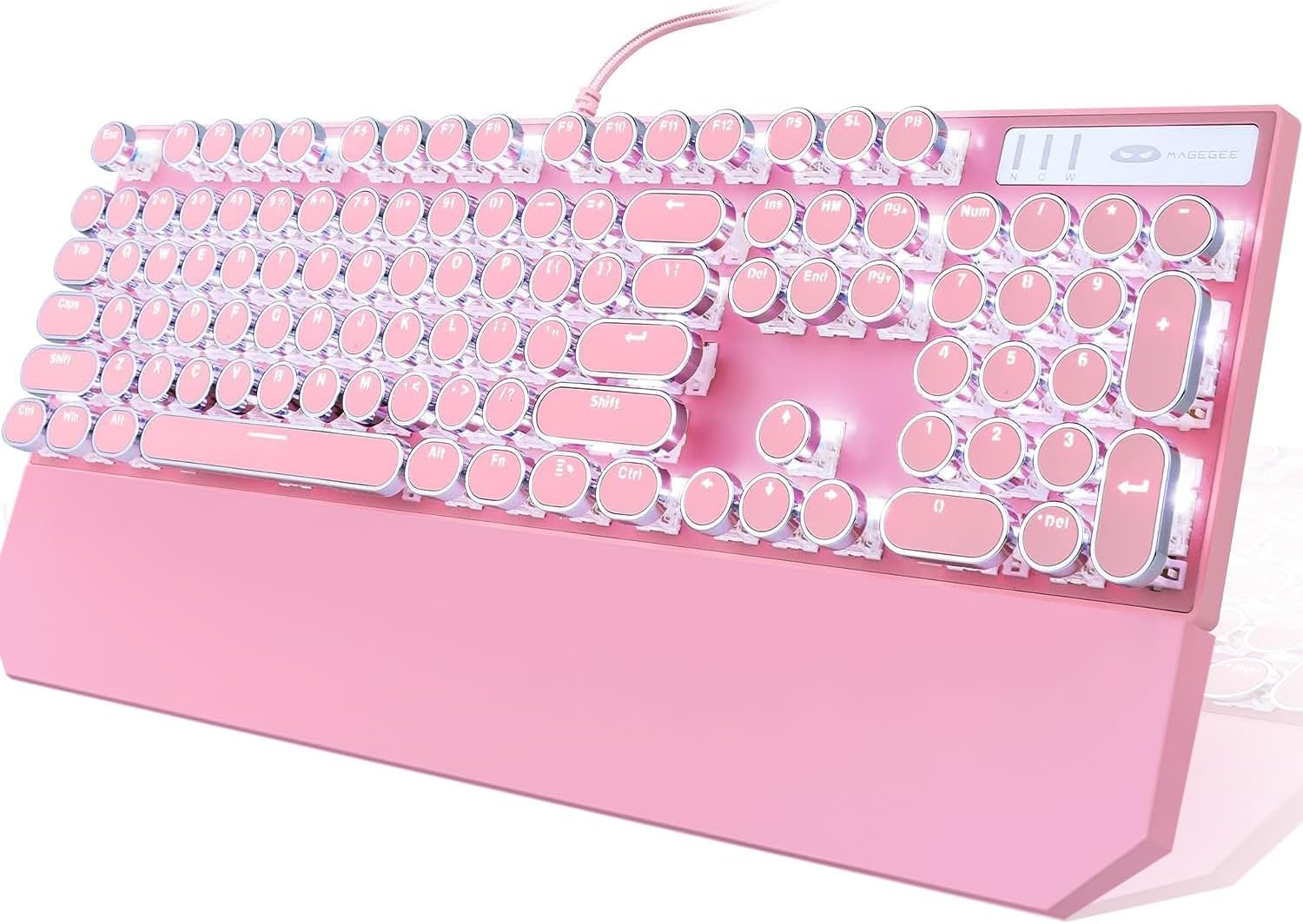 Camiysn Typewriter Style Mechanical Keyboard, Retro Punk Gaming Keyboard with Gold LED Backlit, Cute Wired Keyboards,104 Keys Full Size Keyboards, Uique Round Keycaps for Windows/Mac/PC(White&Gold)