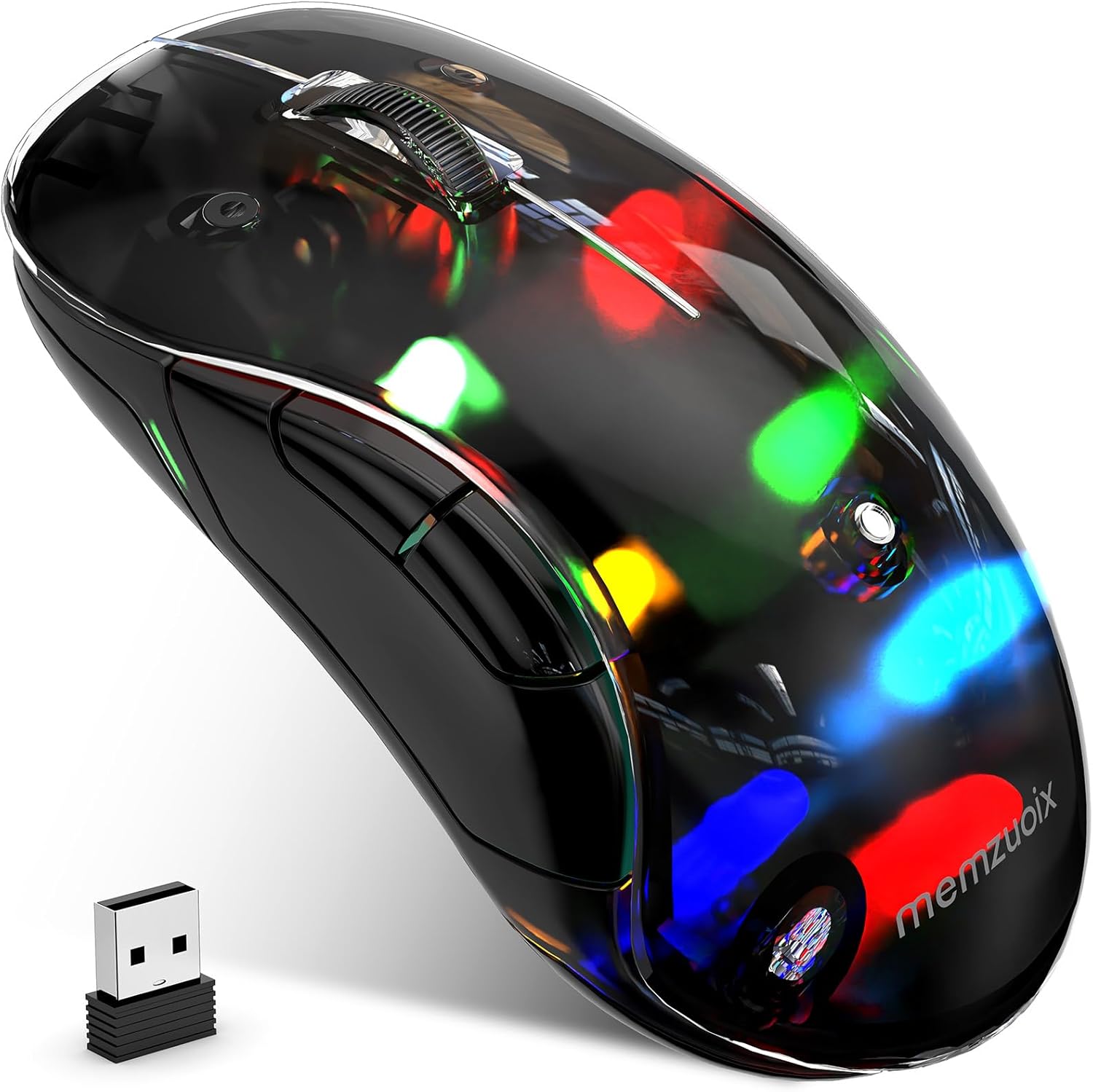 memzuoix 2.4G Aesthetic Wireless Mouse - Customizable Covers & LED Mood Lighting - Rechargeable Ergonomic Design, 5 Buttons, 1200 DPI for Office, Laptop, Mac - White