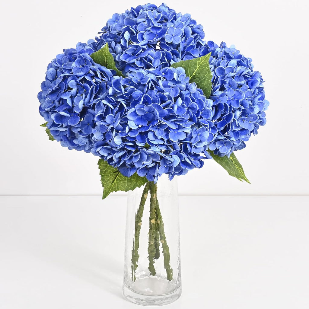 Yastouay 3 Pcs Real Touch Hydrangea Artificial Flowers, 21" Blue Full Faux Hydrangea Flowers Latex Fake Flowers for Home Decor Party Floral Arrangements Wedding Bouquets Centerpieces Outdoor Decor
