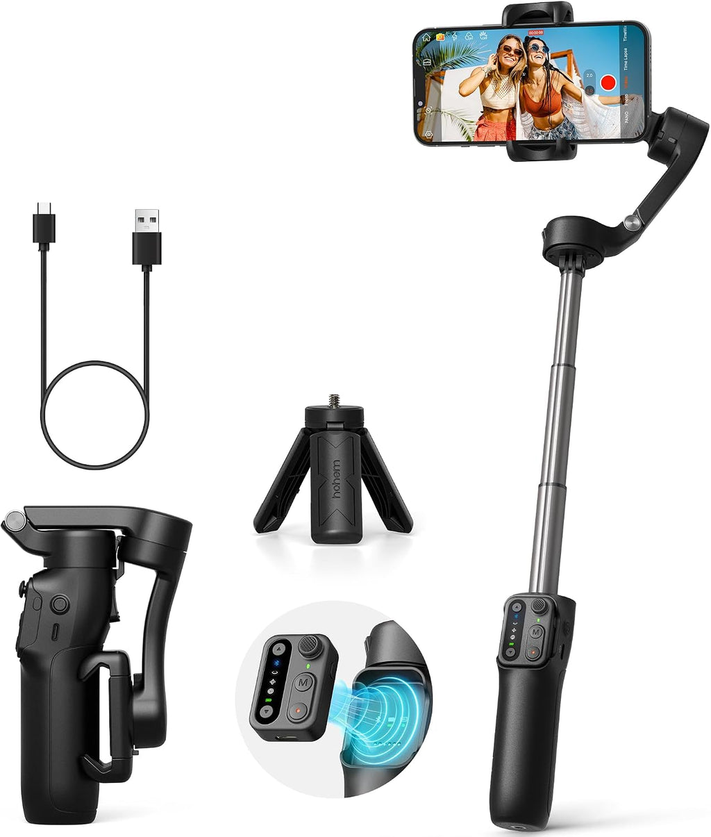 3-Axis Gimbal Stabilizer for iPhone & Android with Detachable Remote, Foldable Phone Stabilizer