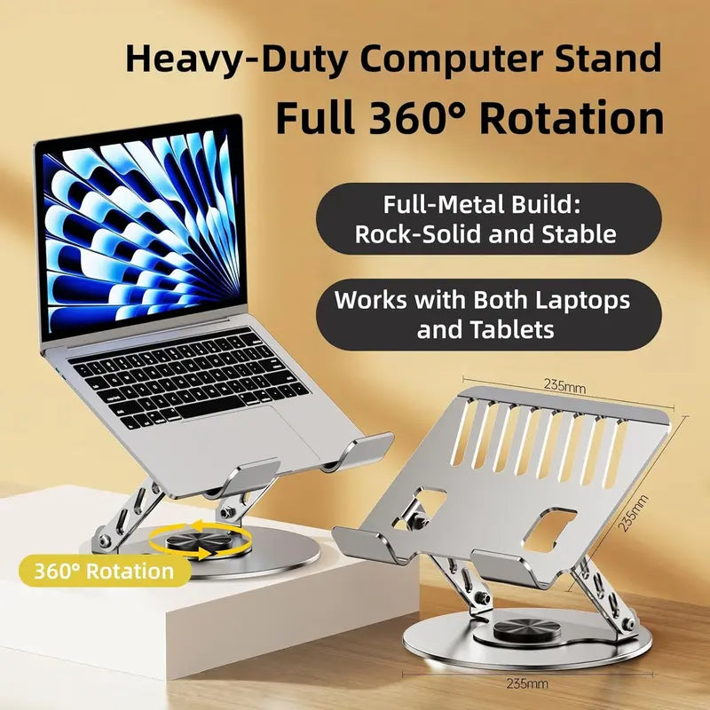 360° Rotating Laptop Stand - Adjustable Aluminum Foldable Stand for Desk & Gaming