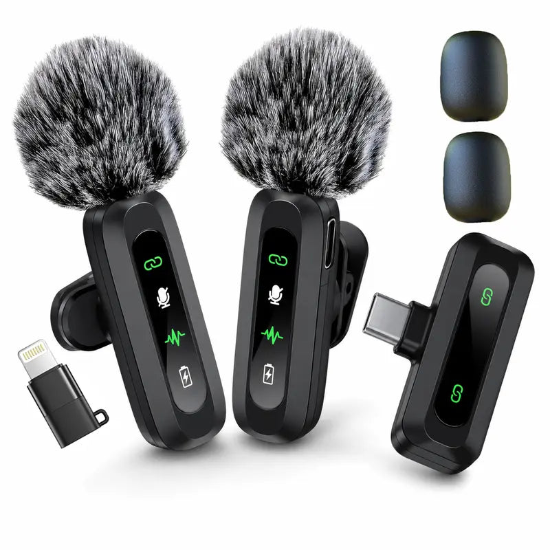 Wireless Lavalier Microphone 2-Pack for Smartphones and Tablets, Plug-and-Play Lapel Mic for Video Recording