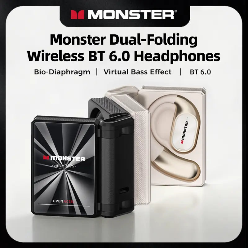 Open-Ear Mic Headset, Dual-Fold Design, 100H Battery Life Bluetooth 6.0 Wireless Earbuds