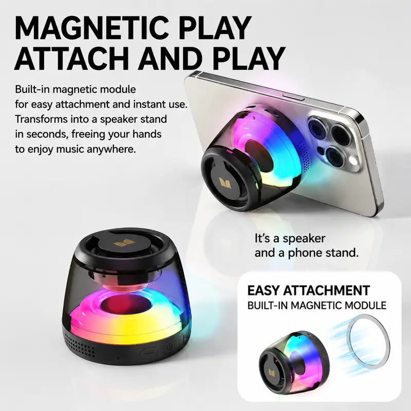 Mini Bluetooth 6.0 Speaker with RGB Light Show, TWS Stereo and Magnetic Design