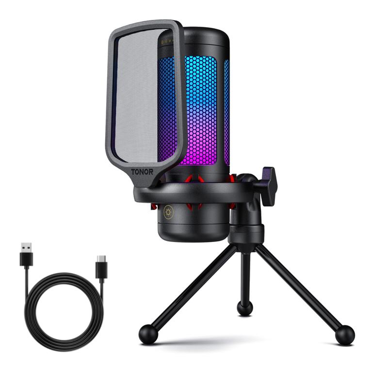 USB Condenser Streaming Gaming Microphone for PC, PS4/PS5 - RGB Lighting, 1-Tap Mute