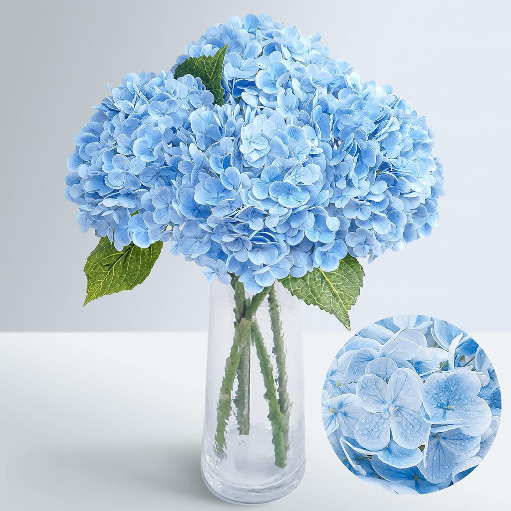 Waipfaru 21" Real Touch Blue Hydrangea Artificial Flowers with Long Stem & Leaves, Full Latex Faux Hydrangea Flowers for Home Decor Party Floral Arrangements Wedding Bouquets Centerpieces, 3Pcs