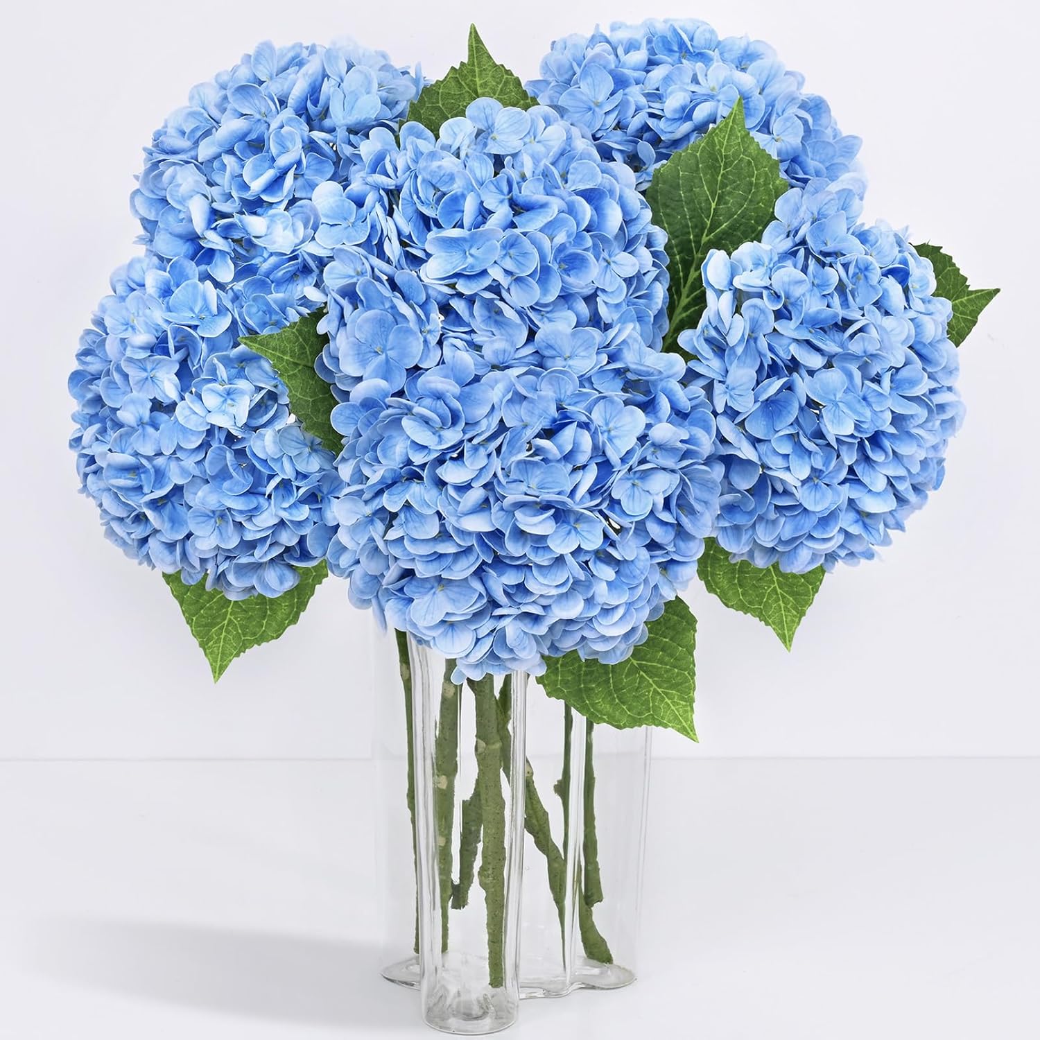 Yastouay 3 Pcs Real Touch Hydrangea Artificial Flowers, 21" Blue Full Faux Hydrangea Flowers Latex Fake Flowers for Home Decor Party Floral Arrangements Wedding Bouquets Centerpieces Outdoor Decor
