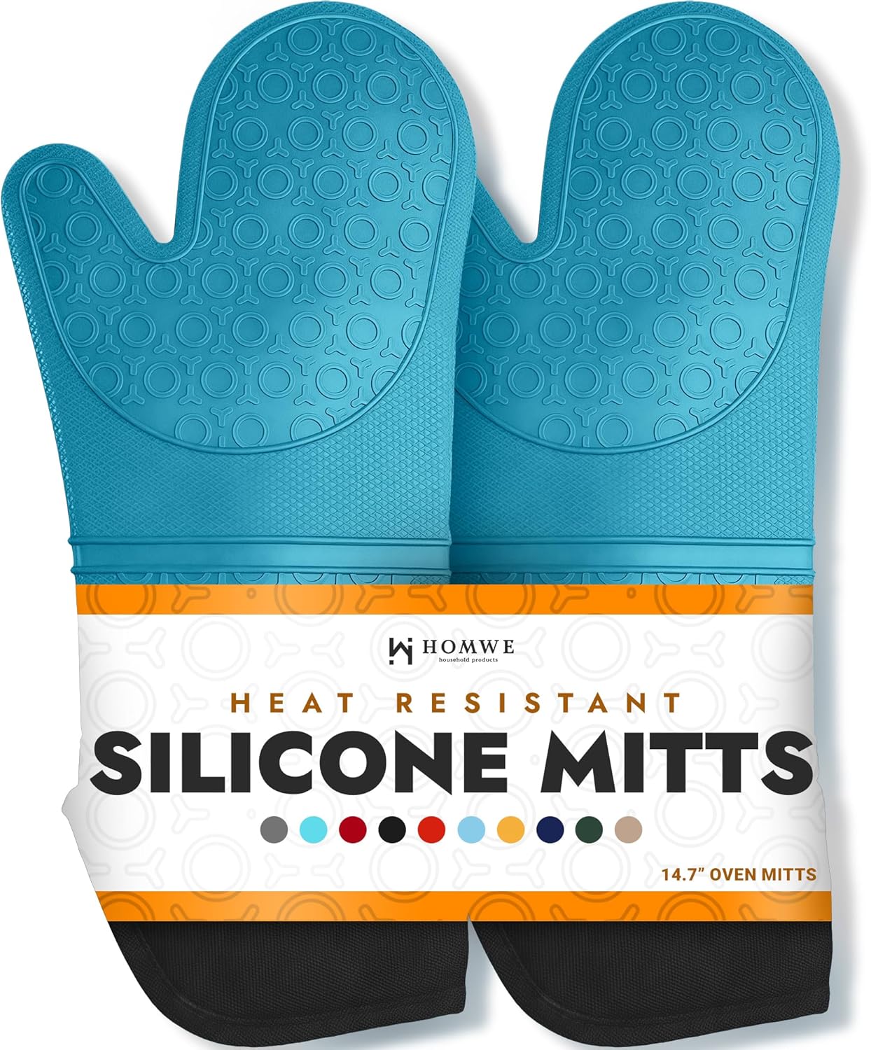 BPA-Free Soft Silicone Oven Mitts - Ultra Heat Resistant Oven Mitts with Thick Cotton Liner - Long Slip Resistant Pot Holders, Flexible Oven Gloves - Royal Blue 13.7"