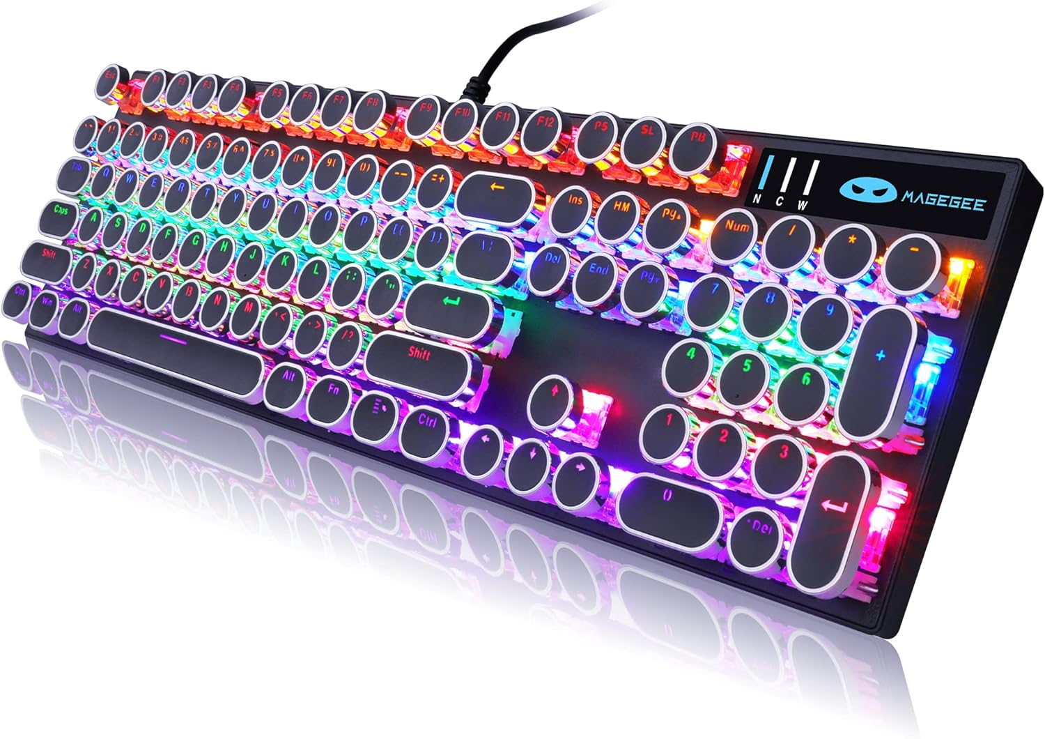 Camiysn Typewriter Style Mechanical Keyboard, Retro Punk Gaming Keyboard with Gold LED Backlit, Cute Wired Keyboards,104 Keys Full Size Keyboards, Uique Round Keycaps for Windows/Mac/PC(White&Gold)
