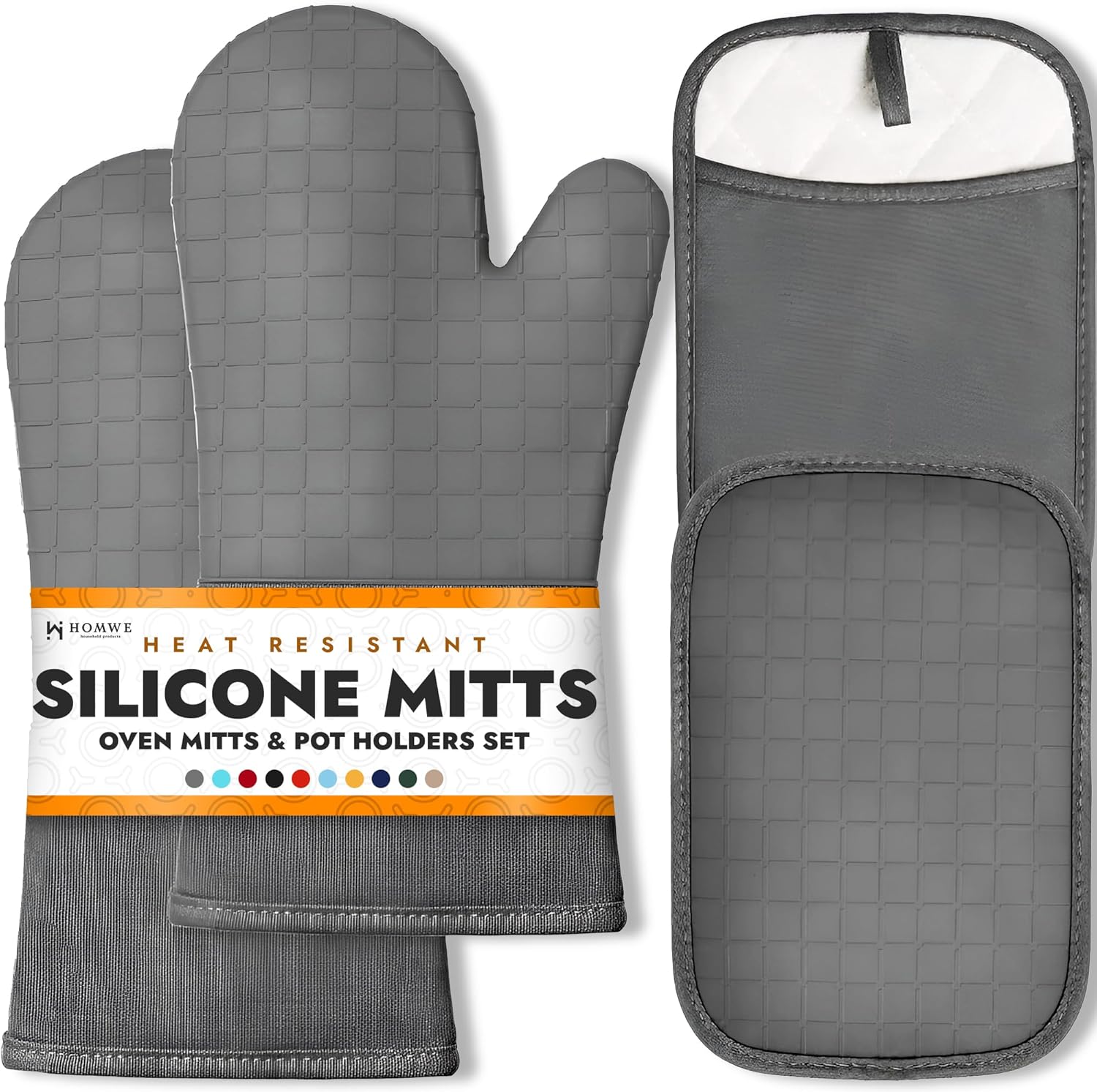 BPA-Free Soft Silicone 4 Piece Oven Mitts & Trivets Set - Ultra Heat Resistant Oven Mitts with Thick Cotton Liner - Long Slip Resistant Pot Holders, Flexible Oven Gloves - Royal Blue