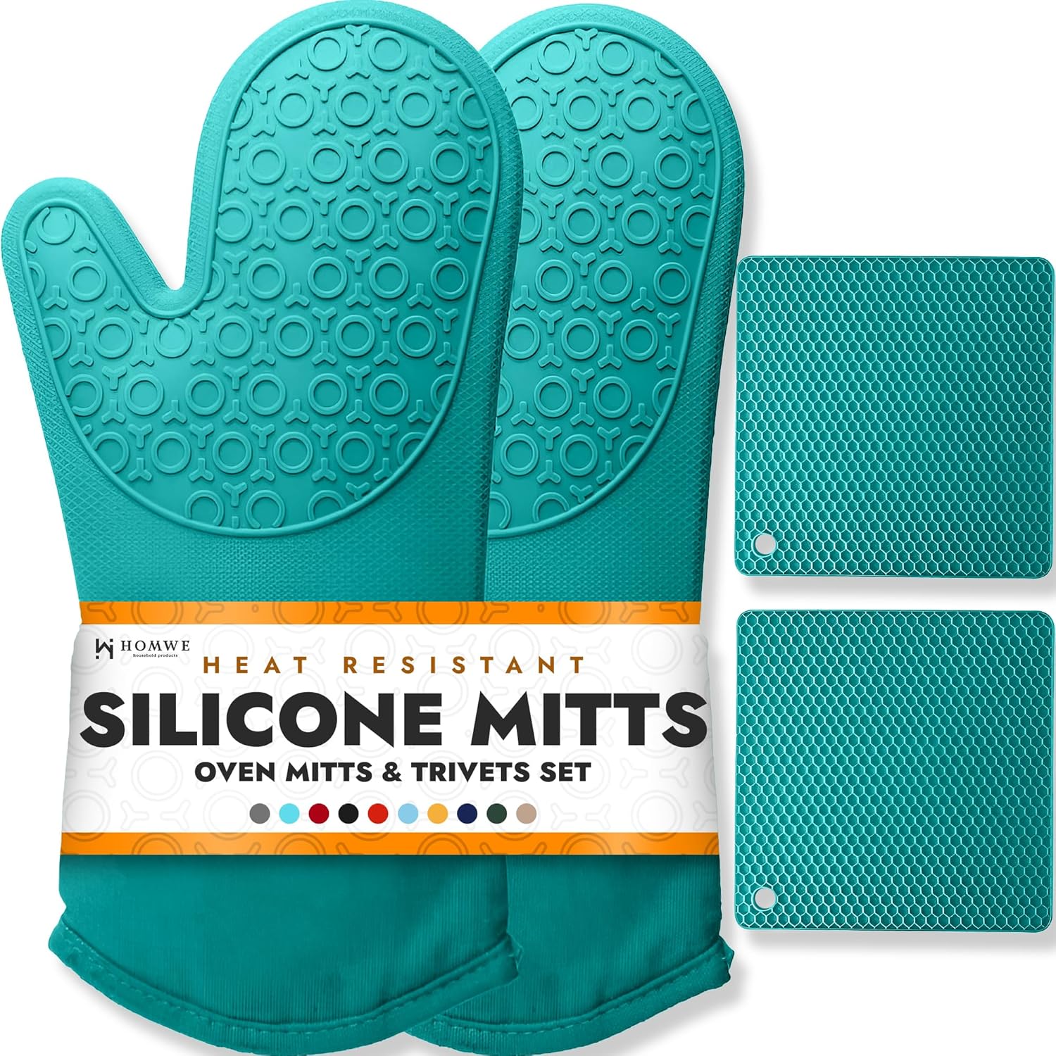 BPA-Free Soft Silicone Oven Mitts - Ultra Heat Resistant Oven Mitts with Thick Cotton Liner - Long Slip Resistant Pot Holders, Flexible Oven Gloves - Royal Blue 13.7"