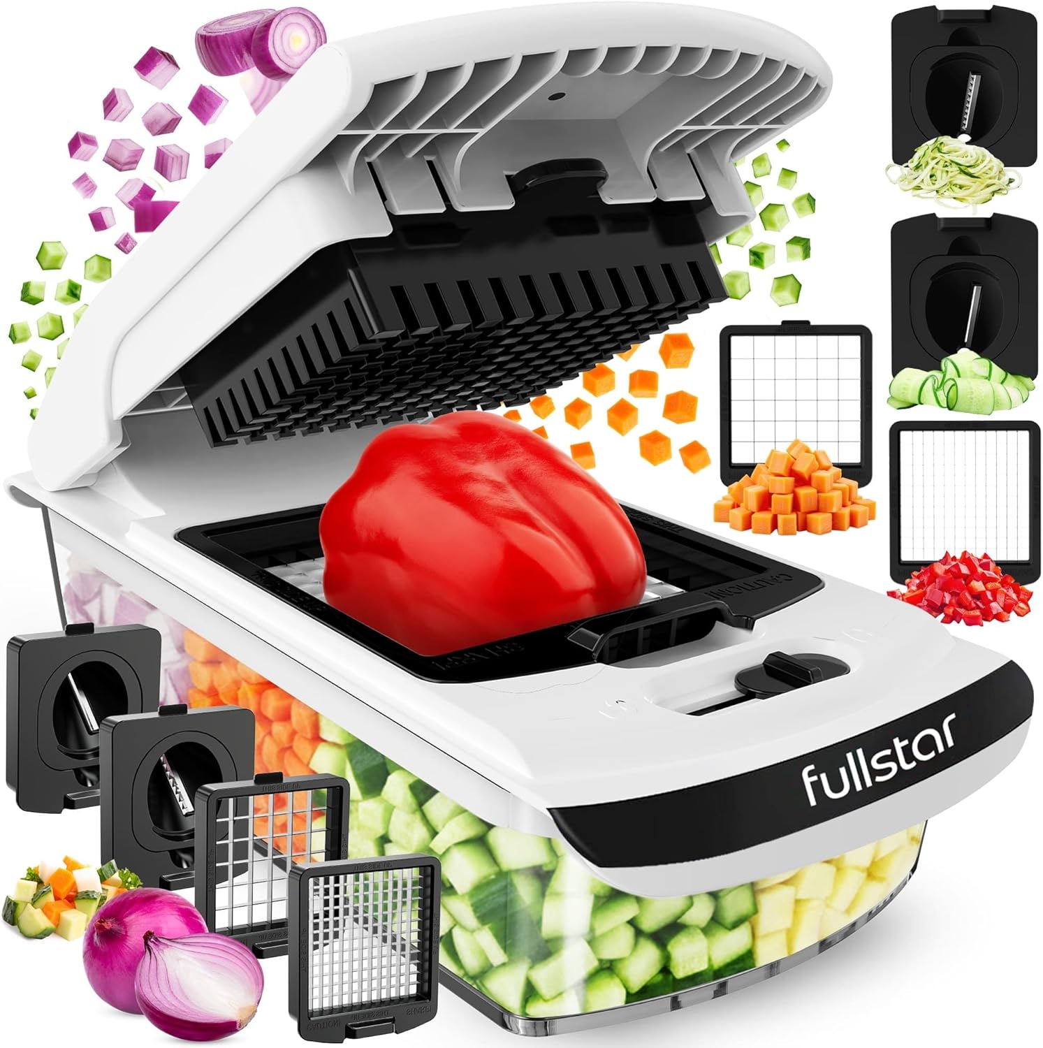 Fullstar The Original Pro Chopper - Vegetable Chopper and Spiralizer, Food Chopper with Container, Fruit Slicer, Kitchen Gadgets & Accessories, Home Essentials (2 in 1, Black)
