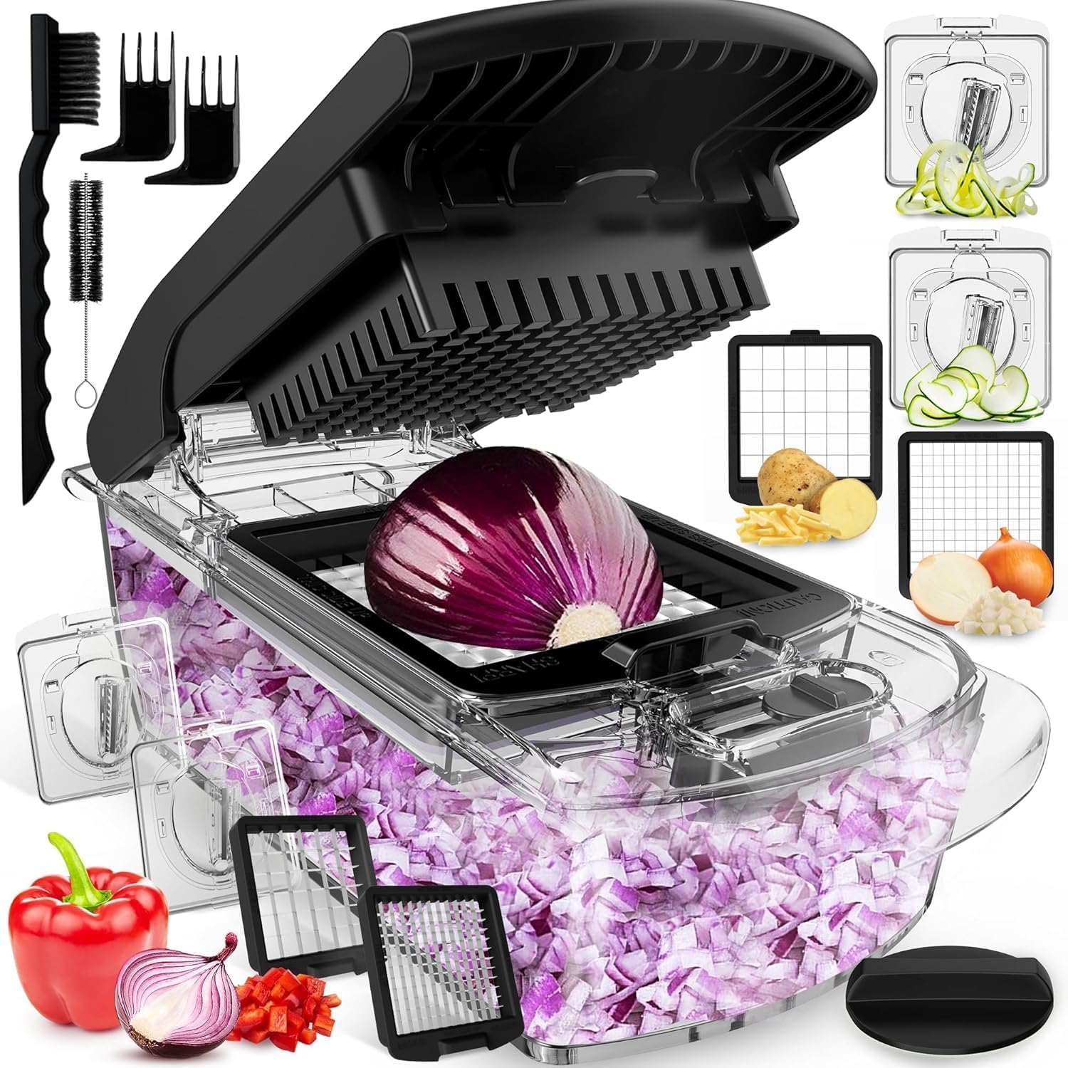 Fullstar The Original Pro Chopper - Vegetable Chopper and Spiralizer, Food Chopper with Container, Fruit Slicer, Kitchen Gadgets & Accessories, Home Essentials (2 in 1, Black)