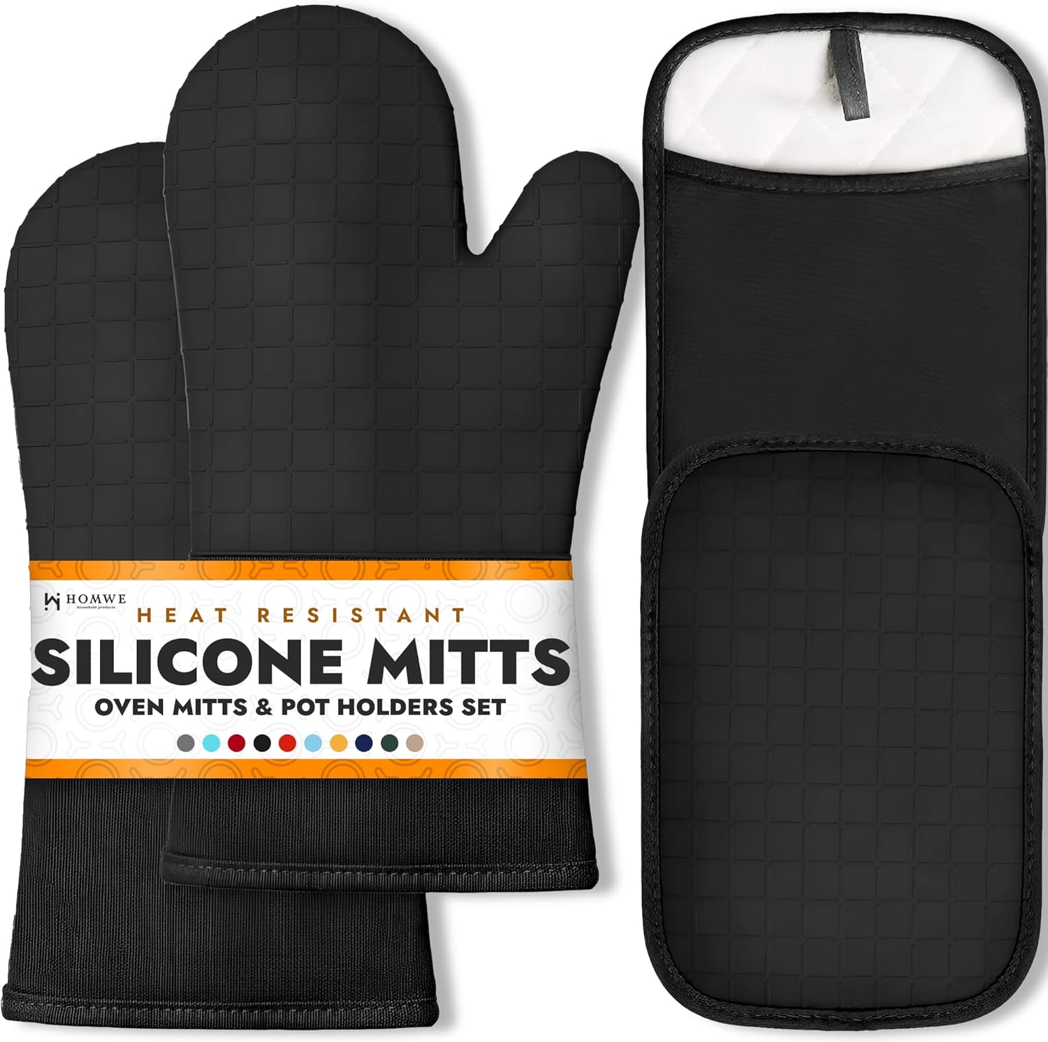 BPA-Free Soft Silicone 4 Piece Oven Mitts & Trivets Set - Ultra Heat Resistant Oven Mitts with Thick Cotton Liner - Long Slip Resistant Pot Holders, Flexible Oven Gloves - Royal Blue