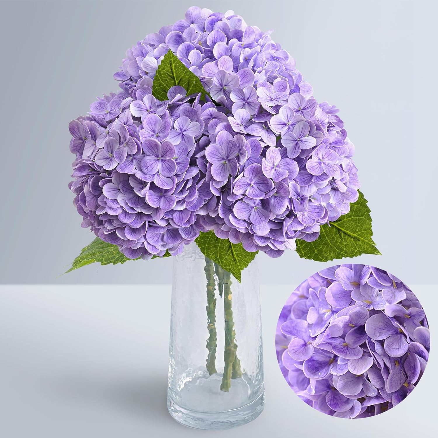 Waipfaru 21" Real Touch Blue Hydrangea Artificial Flowers with Long Stem & Leaves, Full Latex Faux Hydrangea Flowers for Home Decor Party Floral Arrangements Wedding Bouquets Centerpieces, 3Pcs