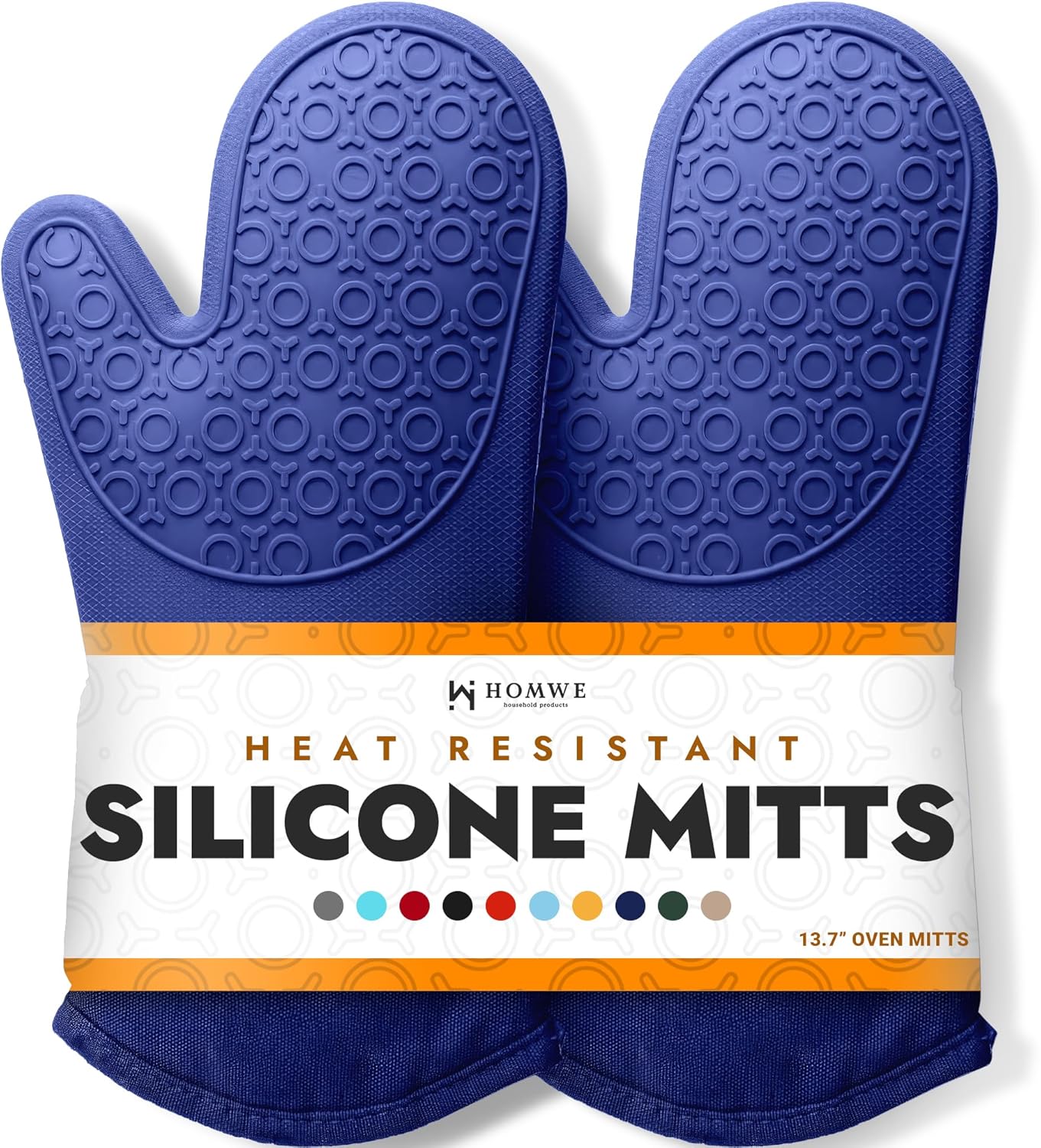 BPA-Free Soft Silicone 4 Piece Oven Mitts & Trivets Set - Ultra Heat Resistant Oven Mitts with Thick Cotton Liner - Long Slip Resistant Pot Holders, Flexible Oven Gloves - Royal Blue