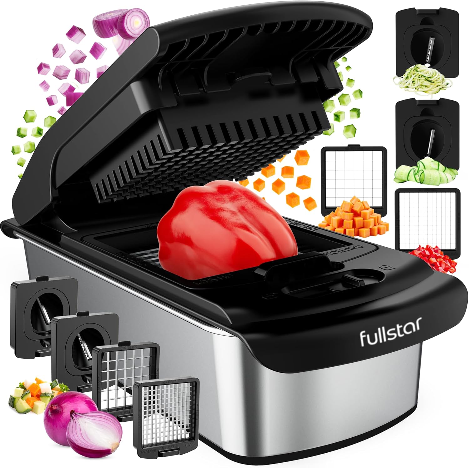 Fullstar The Original Pro Chopper - Vegetable Chopper and Spiralizer, Food Chopper with Container, Fruit Slicer, Kitchen Gadgets & Accessories, Home Essentials (2 in 1, Black)