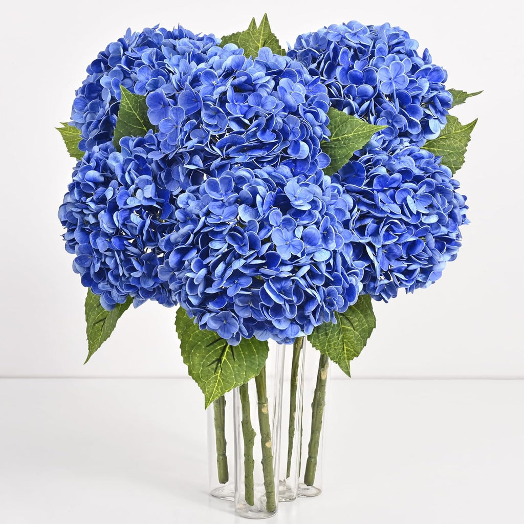 Yastouay 3 Pcs Real Touch Hydrangea Artificial Flowers, 21" Blue Full Faux Hydrangea Flowers Latex Fake Flowers for Home Decor Party Floral Arrangements Wedding Bouquets Centerpieces Outdoor Decor