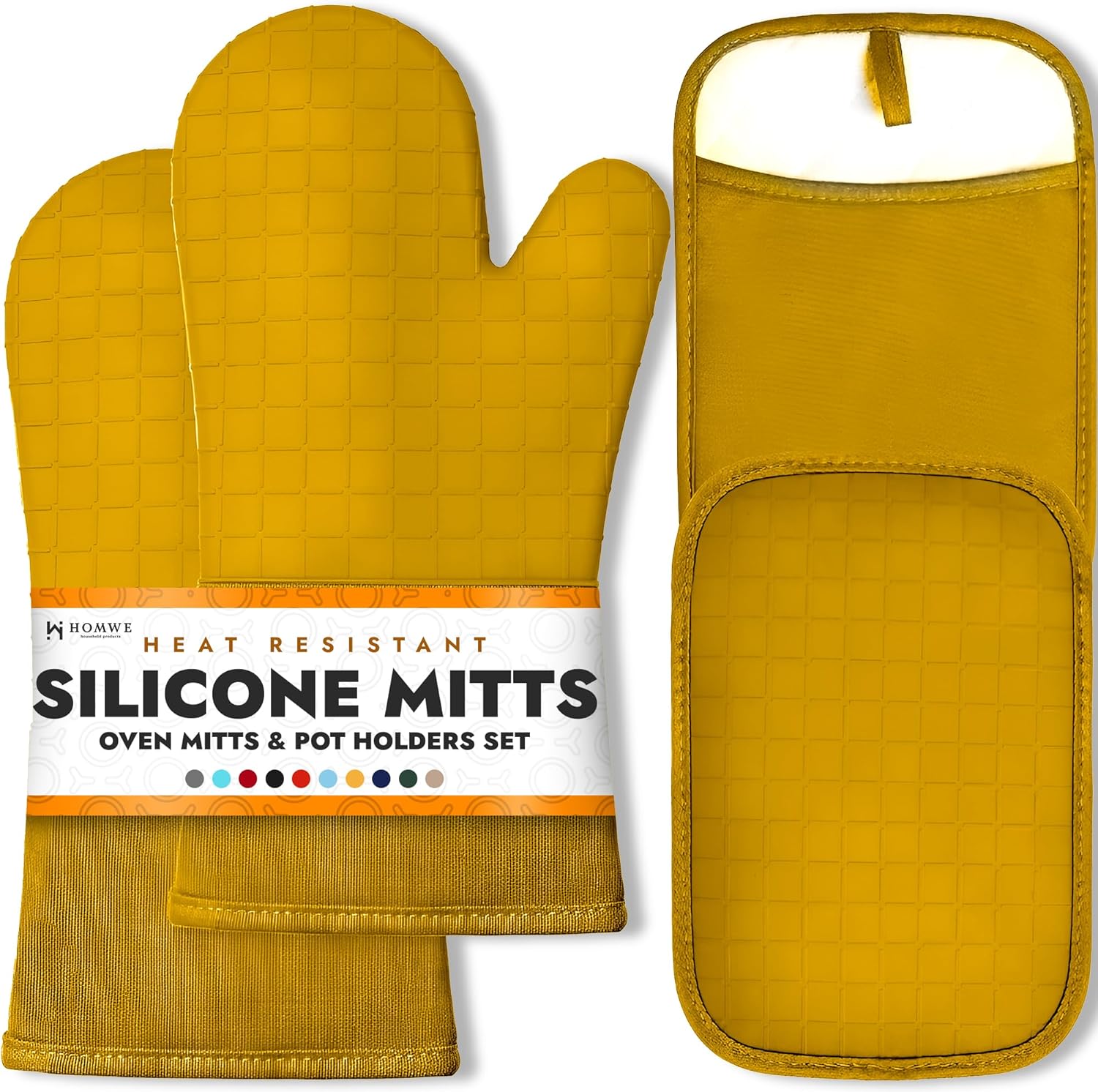 BPA-Free Soft Silicone 4 Piece Oven Mitts & Trivets Set - Ultra Heat Resistant Oven Mitts with Thick Cotton Liner - Long Slip Resistant Pot Holders, Flexible Oven Gloves - Royal Blue