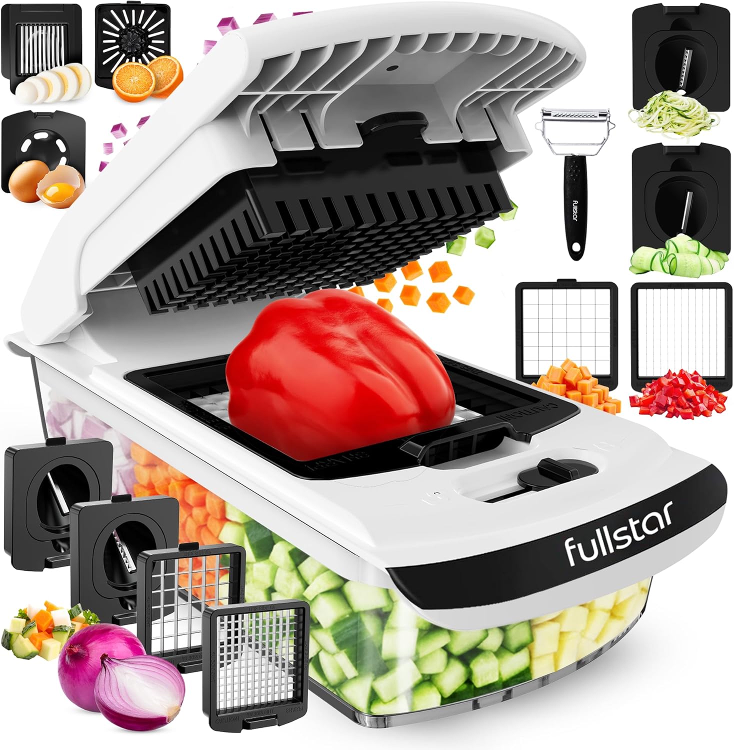 Fullstar The Original Pro Chopper - Vegetable Chopper and Spiralizer, Food Chopper with Container, Fruit Slicer, Kitchen Gadgets & Accessories, Home Essentials (2 in 1, Black)