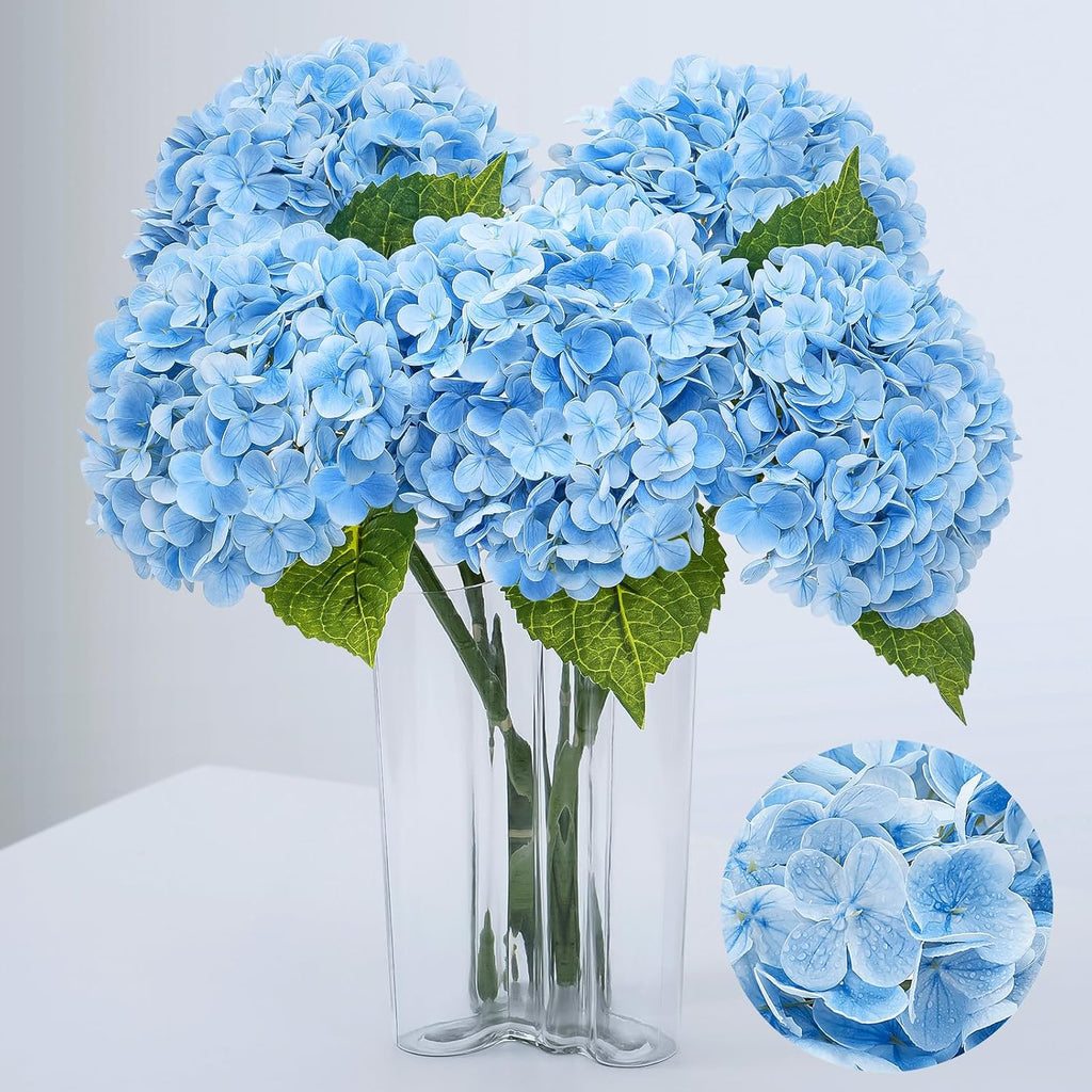 Waipfaru 21" Real Touch Blue Hydrangea Artificial Flowers with Long Stem & Leaves, Full Latex Faux Hydrangea Flowers for Home Decor Party Floral Arrangements Wedding Bouquets Centerpieces, 3Pcs