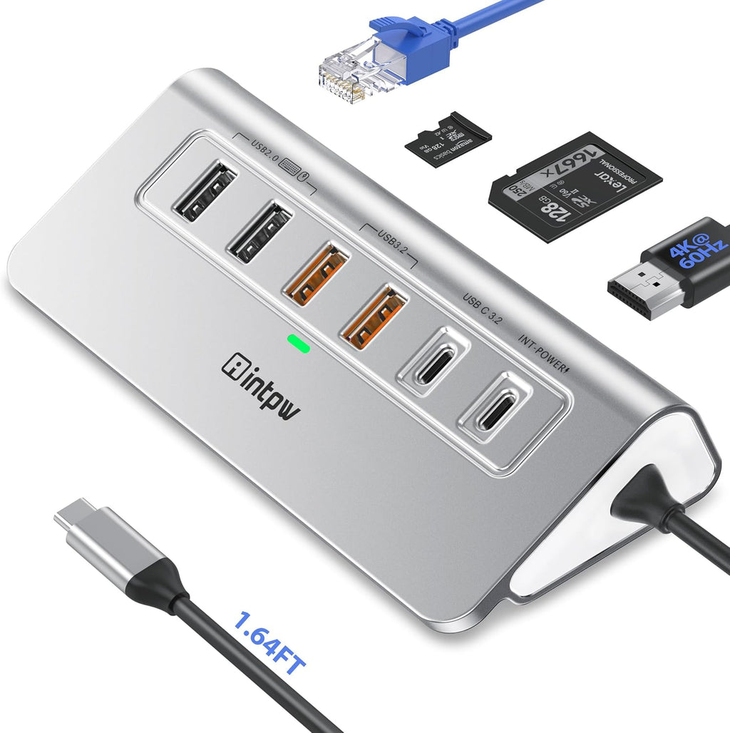 10-in-1 USB C Hub with 4K HDMI, Gigabit Ethernet, 100W PD, and SD/TF Card Reader