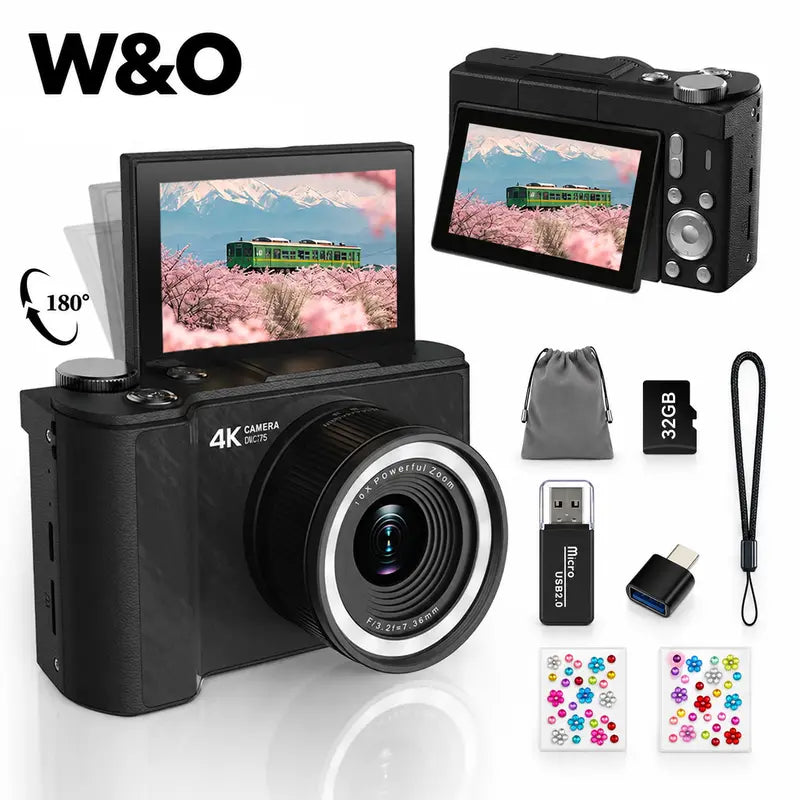 2026 Digital Camera for Photography with Foldable Screen and 32GB SD Card