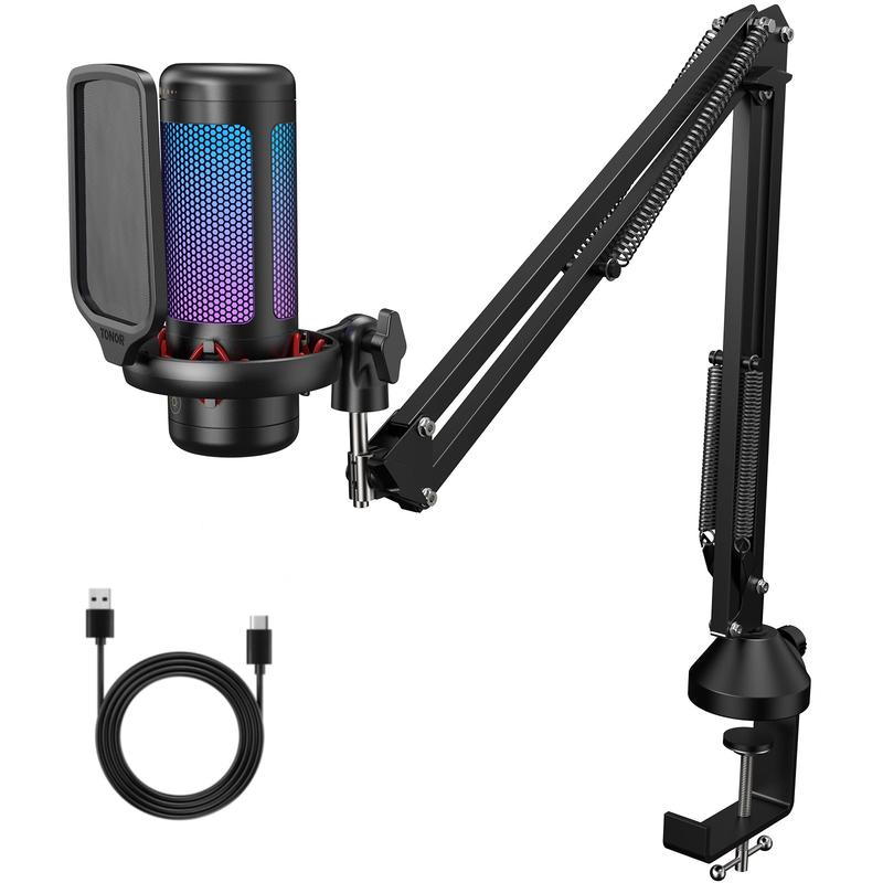USB Condenser Streaming Gaming Microphone for PC, PS4/PS5 - RGB Lighting, 1-Tap Mute