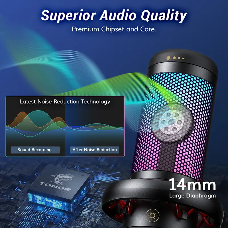 USB Condenser Streaming Gaming Microphone for PC, PS4/PS5 - RGB Lighting, 1-Tap Mute