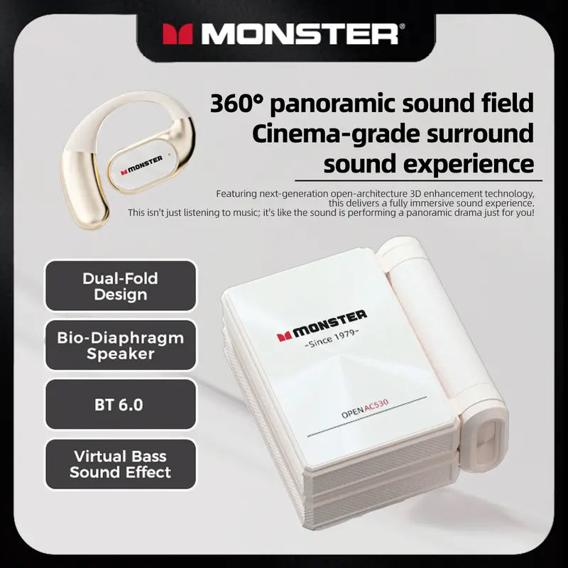 Open-Ear Mic Headset, Dual-Fold Design, 100H Battery Life Bluetooth 6.0 Wireless Earbuds
