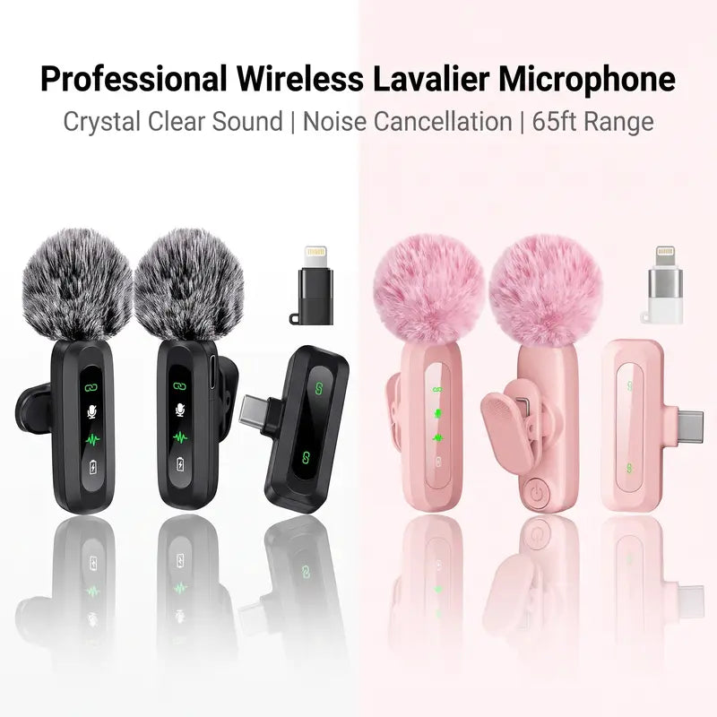 Wireless Lavalier Microphone 2-Pack for Smartphones and Tablets, Plug-and-Play Lapel Mic for Video Recording