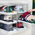 2 Pack Clear Hat Organizer Drawer for Baseball Caps, Stackable Display Case with Magnetic Door