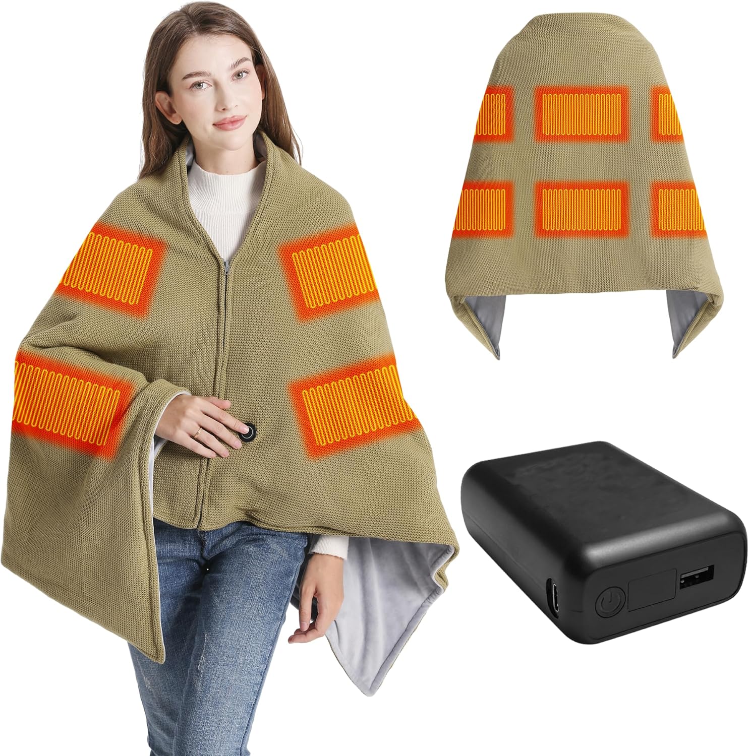 20000mAh Cordless Heated Blanket, 59x35.5 Fast Heating Electric Throw with 3 Temperature Settings
