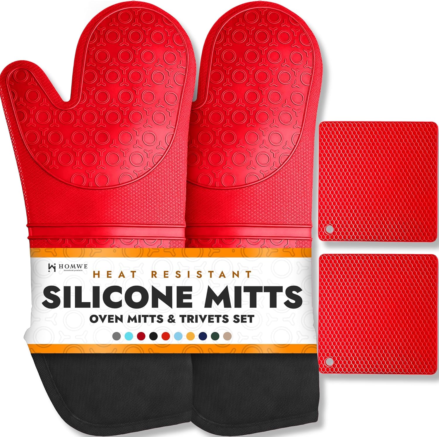 BPA-Free Soft Silicone Oven Mitts - Ultra Heat Resistant Oven Mitts with Thick Cotton Liner - Long Slip Resistant Pot Holders, Flexible Oven Gloves - Royal Blue 13.7"