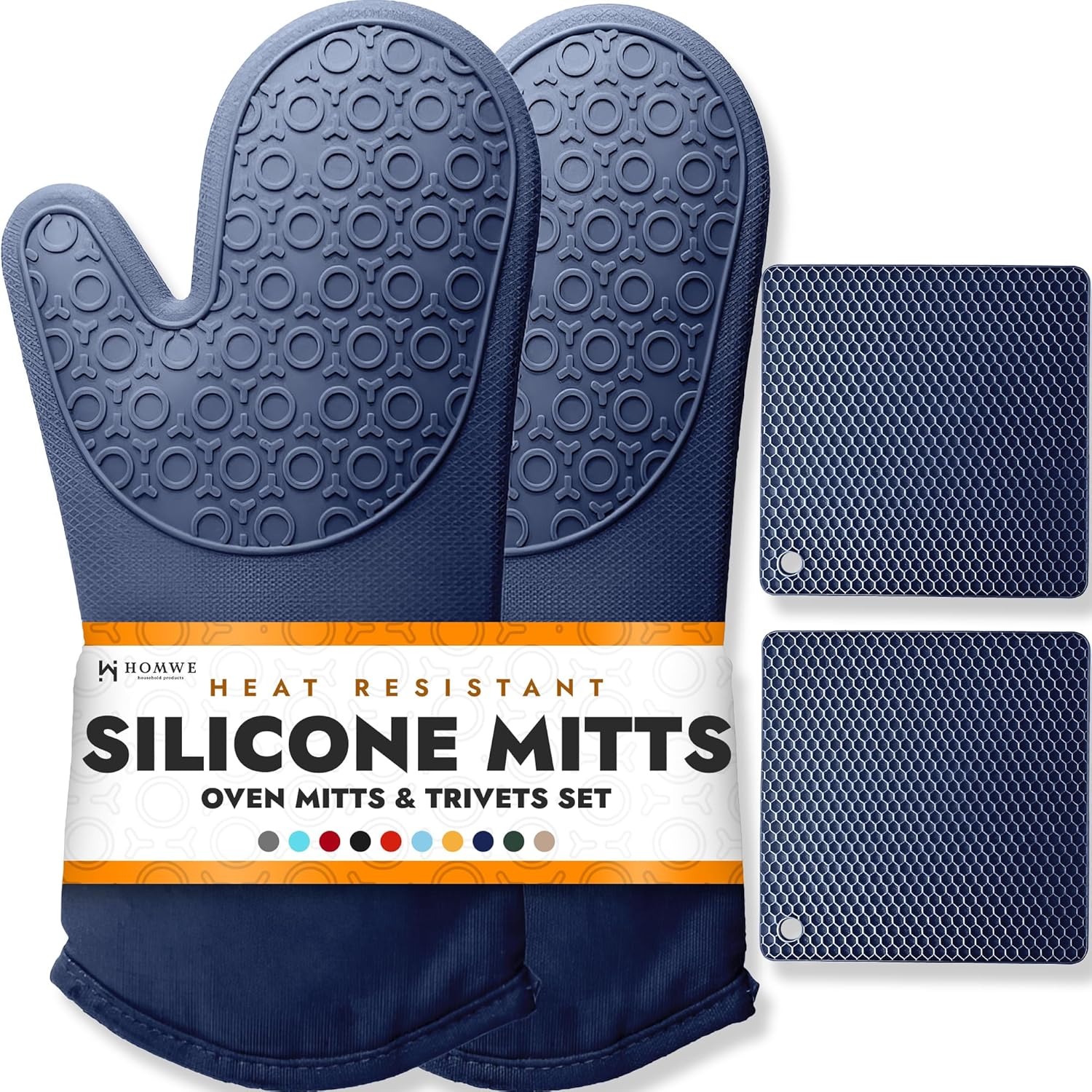 BPA-Free Soft Silicone Oven Mitts - Ultra Heat Resistant Oven Mitts with Thick Cotton Liner - Long Slip Resistant Pot Holders, Flexible Oven Gloves - Royal Blue 13.7"