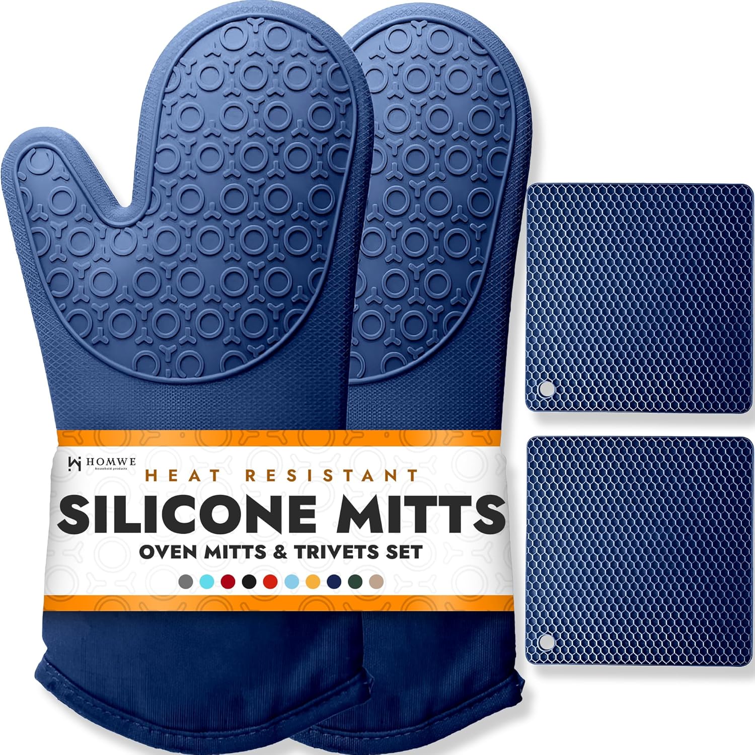 BPA-Free Soft Silicone Oven Mitts - Ultra Heat Resistant Oven Mitts with Thick Cotton Liner - Long Slip Resistant Pot Holders, Flexible Oven Gloves - Royal Blue 13.7"