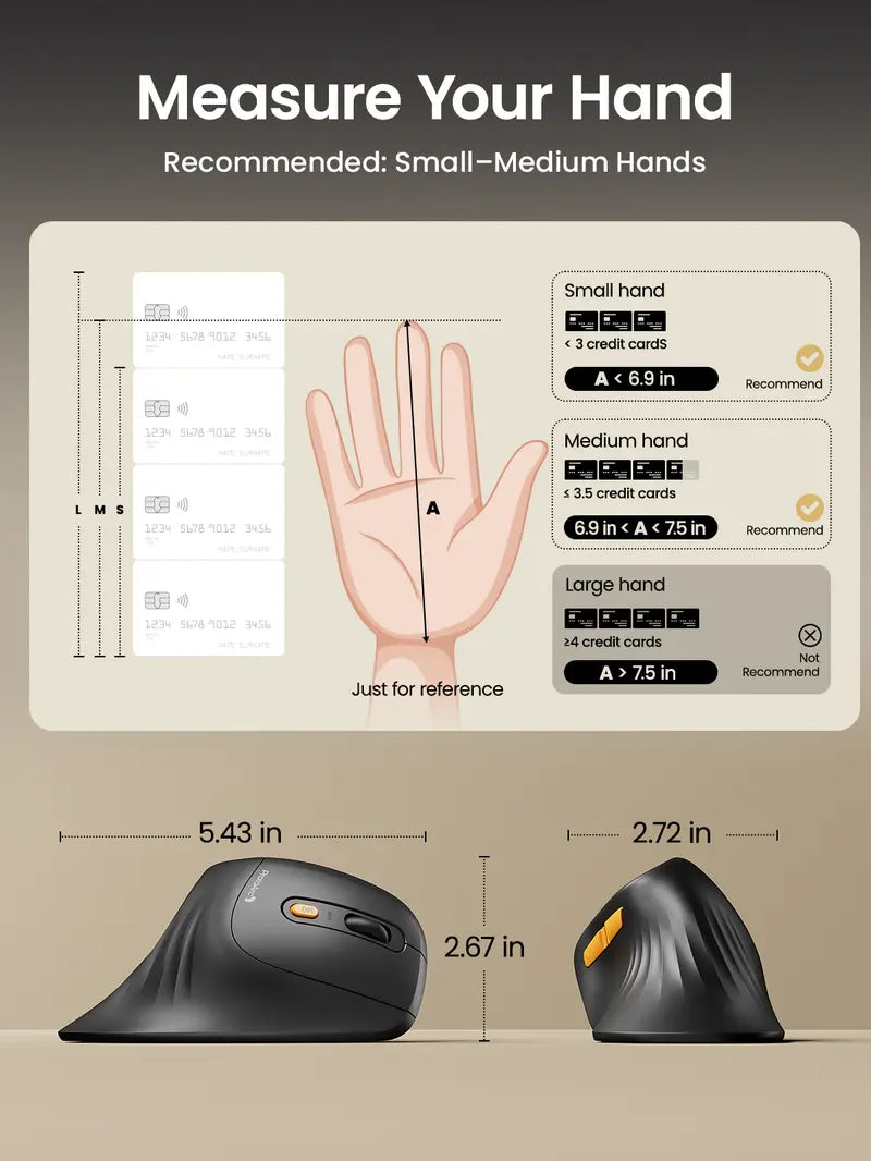 Ergonomic Bluetooth Vertical Mouse - Rechargeable Silent Wireless Mouse with 3 Multi-Device Connectivity
