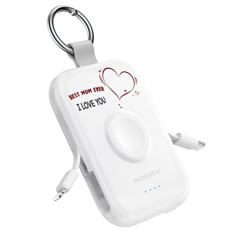 5000mAh Portable Charger with Built-in Cables and Keychain for Smartwatch and Phone