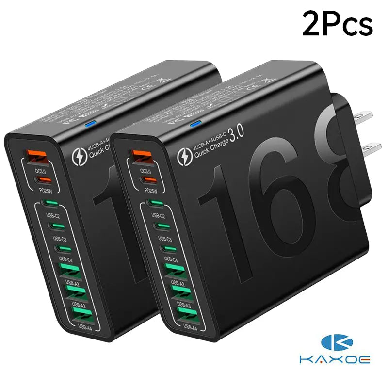 8-Port USB Fast Charging Hub - 4 USB-C & 4 USB-A Multi-Device Power Adapter