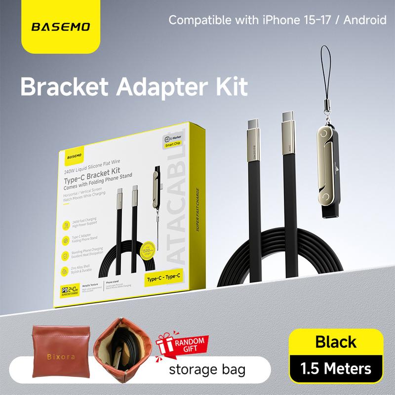 240W High-Speed 2-in-1 Detachable USB-C Power Cable with 360° Rotating Invisible Stand