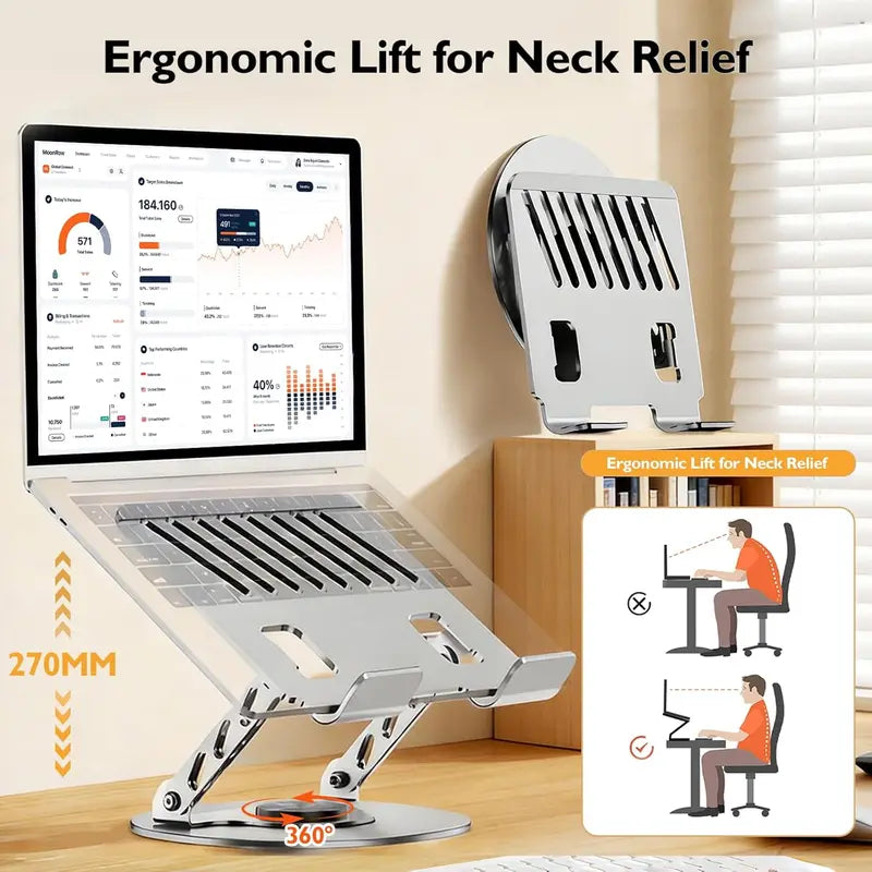 360° Rotating Laptop Stand - Adjustable Aluminum Foldable Stand for Desk & Gaming