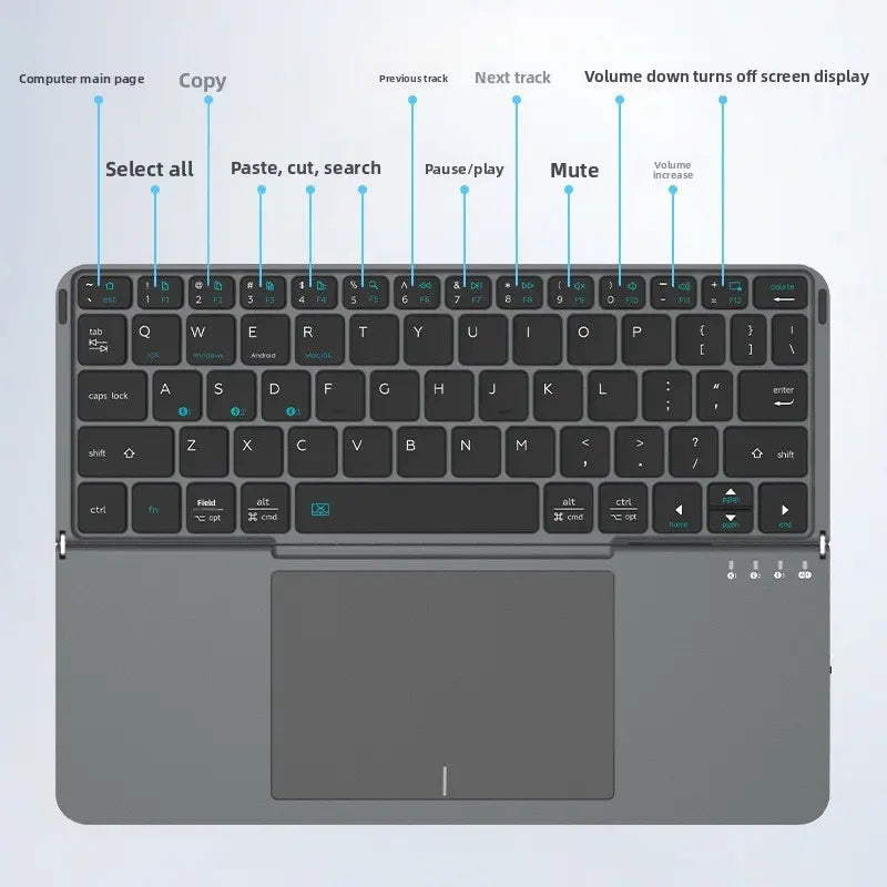 Foldable Bluetooth External Keyboard with Detachable Leather Stand, Compact Ergonomic Design